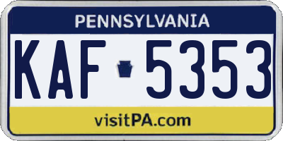 PA license plate KAF5353
