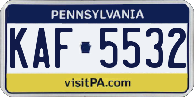PA license plate KAF5532