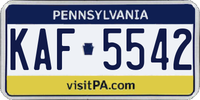 PA license plate KAF5542