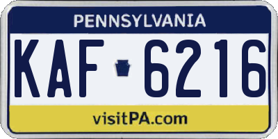 PA license plate KAF6216