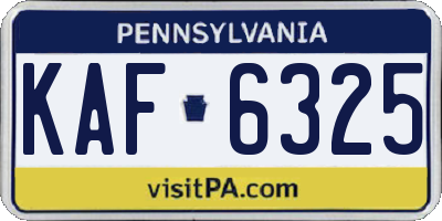 PA license plate KAF6325