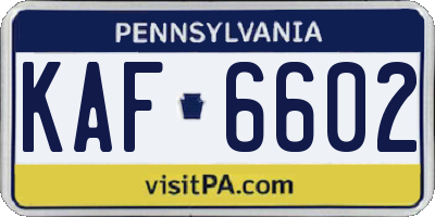 PA license plate KAF6602