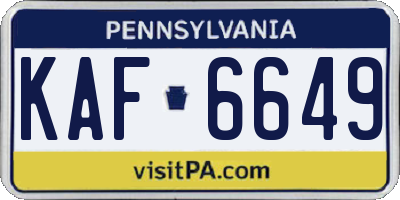PA license plate KAF6649