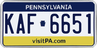 PA license plate KAF6651