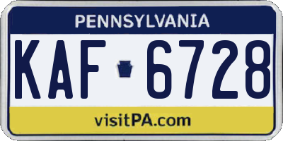 PA license plate KAF6728