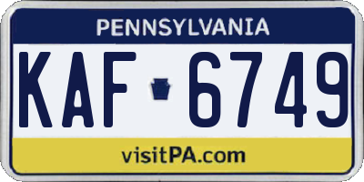 PA license plate KAF6749