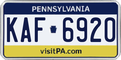 PA license plate KAF6920