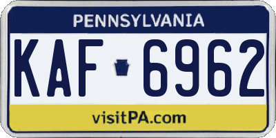 PA license plate KAF6962