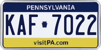 PA license plate KAF7022