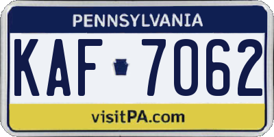 PA license plate KAF7062