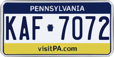 PA license plate KAF7072