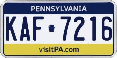 PA license plate KAF7216