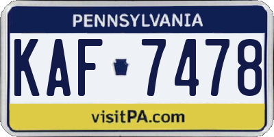 PA license plate KAF7478