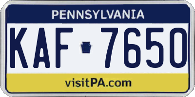 PA license plate KAF7650