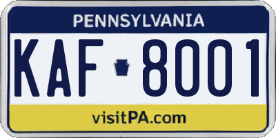 PA license plate KAF8001