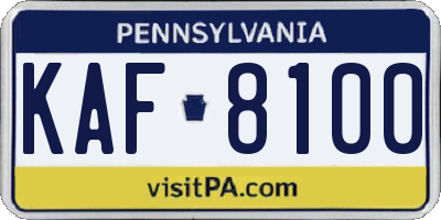 PA license plate KAF8100