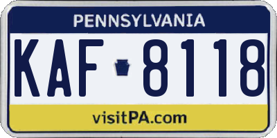 PA license plate KAF8118