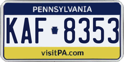 PA license plate KAF8353