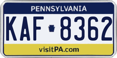 PA license plate KAF8362