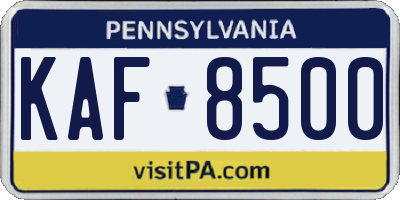 PA license plate KAF8500