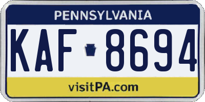PA license plate KAF8694