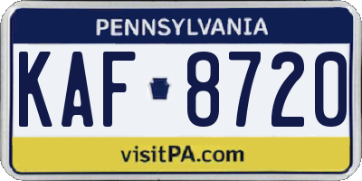 PA license plate KAF8720