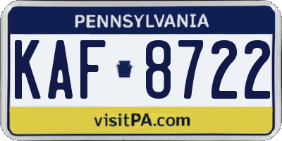 PA license plate KAF8722