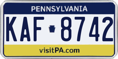 PA license plate KAF8742