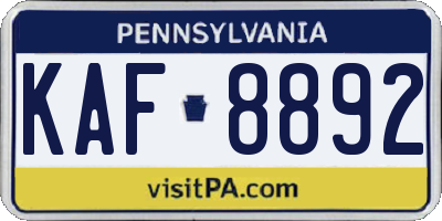 PA license plate KAF8892