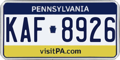 PA license plate KAF8926