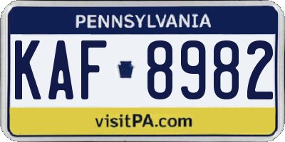 PA license plate KAF8982