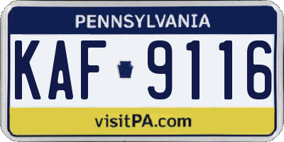 PA license plate KAF9116