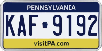 PA license plate KAF9192