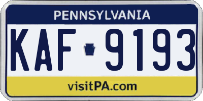PA license plate KAF9193