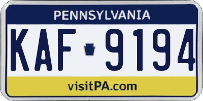 PA license plate KAF9194