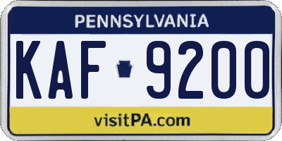 PA license plate KAF9200