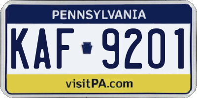 PA license plate KAF9201