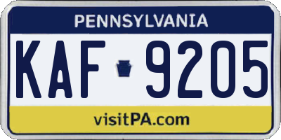 PA license plate KAF9205