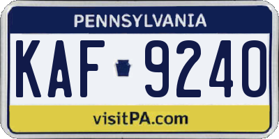 PA license plate KAF9240