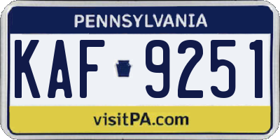 PA license plate KAF9251