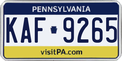 PA license plate KAF9265