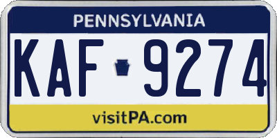 PA license plate KAF9274