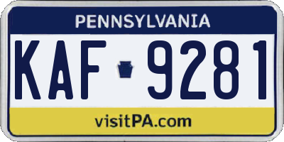 PA license plate KAF9281