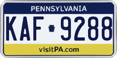 PA license plate KAF9288