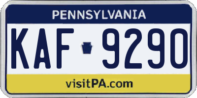 PA license plate KAF9290