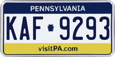PA license plate KAF9293