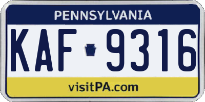 PA license plate KAF9316