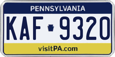 PA license plate KAF9320