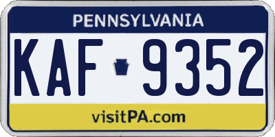 PA license plate KAF9352