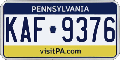 PA license plate KAF9376